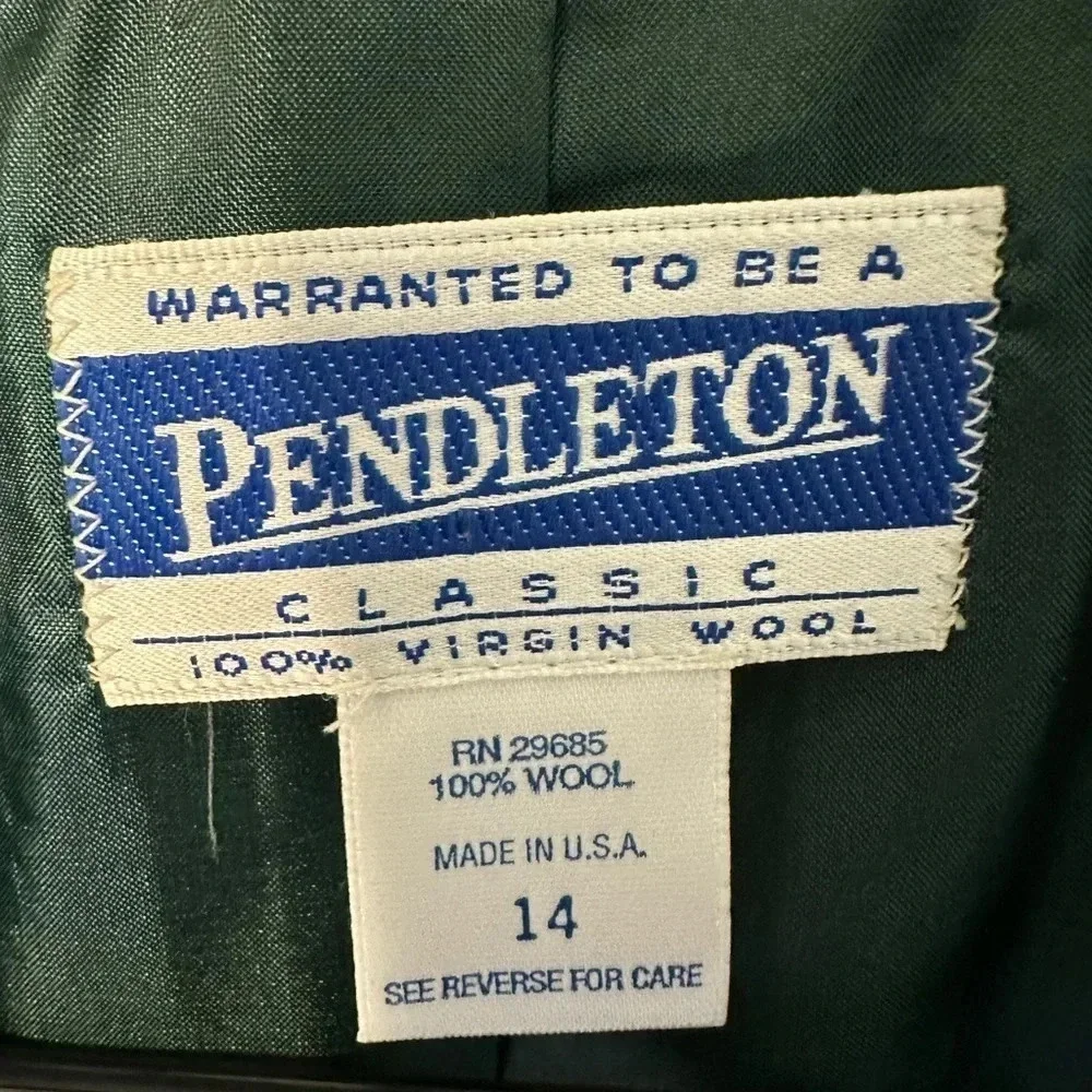 Pendleton Vintage Wool Blazer Jacket Women’s Size 14 Green Classic Lined Buttons